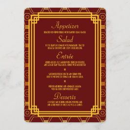 Art Deco Burgundy Bröllop Menu Meny