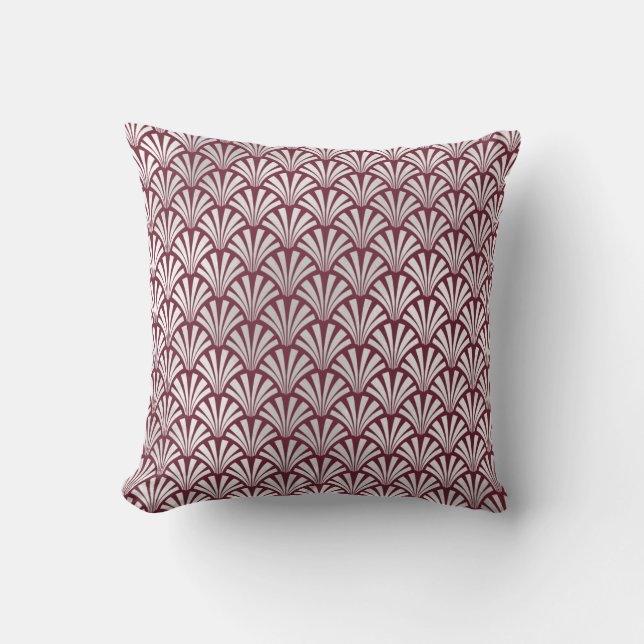 Art Deco Burgundy Silver Grått Scales Seashells Kudde (Framsida)