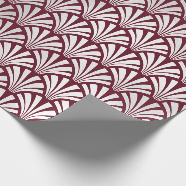 Art Deco Burgundy Silver Grått Scales Seashells Presentpapper (Hörn)