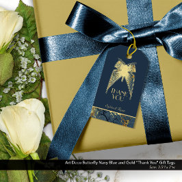 Art Deco Butterfly Blue Guld ’Tack’ Presentetikett