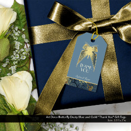 Art Deco Butterfly Blue Guld ’Tack’ Presentetikett