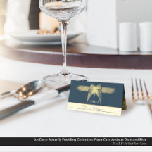 Art Deco Butterfly Bröllop Antique Guld Blue Tält