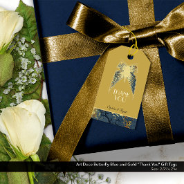 Art Deco Butterfly Guld Blue "Tack" Presentetikett