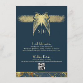 Art Deco Butterfly Monogram Blue Guld Bröllop Tilläggskort