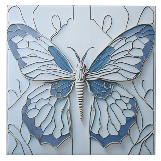 Art Deco Butterfly Nouveau Ceramic Tile Kakelplatta (Framsidan)
