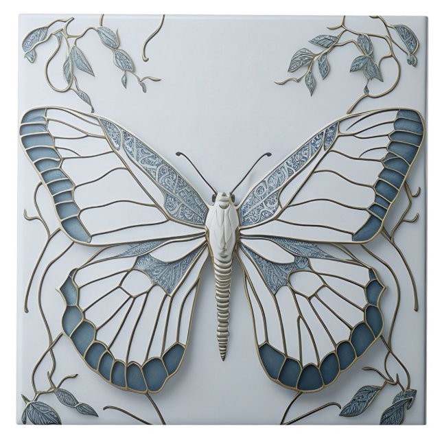 Art Deco Butterfly Nouveau Ceramic Tile Kakelplatta (Framsidan)