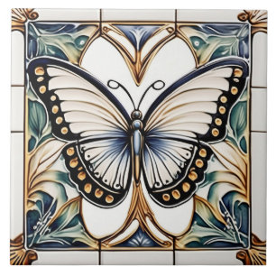 Art Deco Butterfly Nouveau Ceramic Tile Kakelplatta