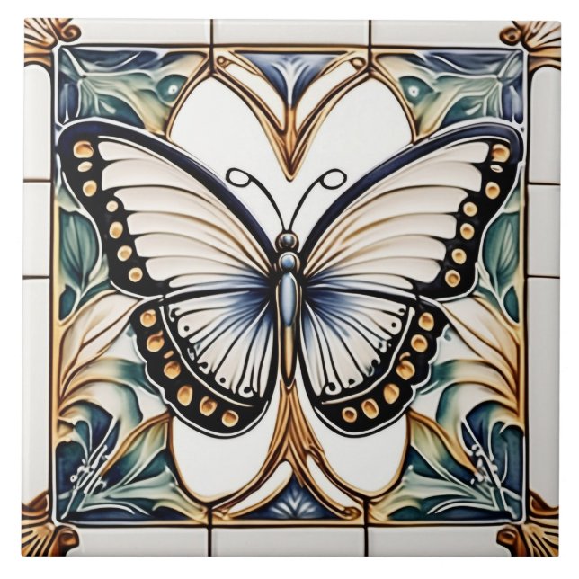Art Deco Butterfly Nouveau Ceramic Tile Kakelplatta (Framsidan)