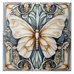 Art Deco Butterfly Nouveau Ceramic Tile Kakelplatta
