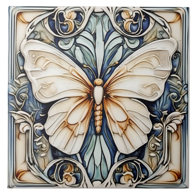Art Deco Butterfly Nouveau Ceramic Tile Kakelplatta (Framsidan)