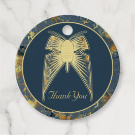 Art Deco Butterfly "Tack" Blue Guld Marble Gåvor Etiketter