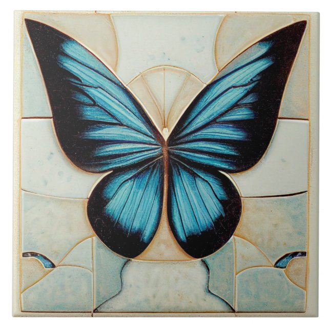 Art Deco Butterfly Wall Decor Art nouveau Ceramic Kakelplatta (Framsidan)
