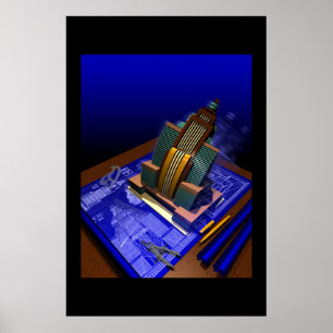 Art Deco-Byggnad som uppstått ur blåkopia Poster