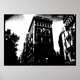 Art Deco-byggnader svart och vitt Poster