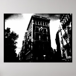 Art Deco-byggnader svart och vitt Poster