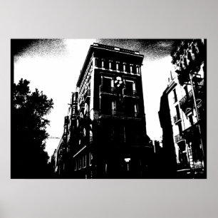 Art Deco-byggnader svart och vitt Poster