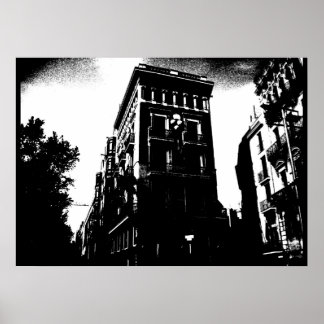 Art Deco-byggnader svart och vitt Poster