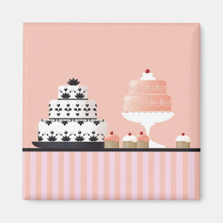 Art Deco Cakes på stripe Tablecloth Magnet