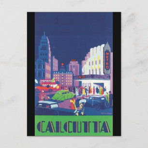 Art Deco Calcutta City Theater Scene High Contrast Vykort