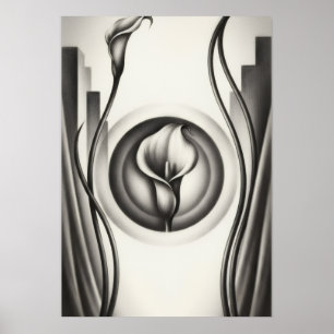 Art Deco Calla Lily Monokrom blomsterplakat Poster