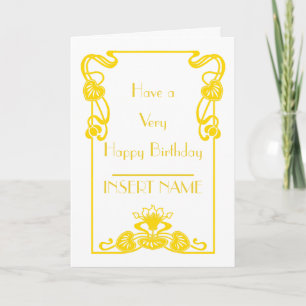 Art Deco Calligraphy White och Guld Birthday Kort