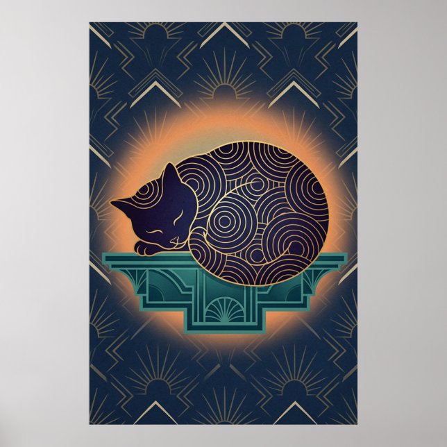 Art Deco Cat Fish Trophy Wall Art Poster (Framsidan)