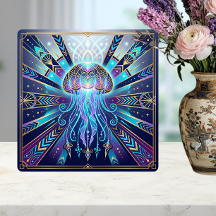 Art Deco Celestial Maneter Djuphavsglöd Keramik Kakelplatta