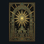Art Deco Celestial Sol & Måne Affisch | Guld Geome<br><div class="desc">Fyll i din gallerivägg med "Aura Celestial" Art Deco-affischen. Denna utsökta design fungerar som en perfekt komplettering,  med en strålande gyllene sol och en bevingad halvmåne centrerad i en majestätisk,  symmetrisk ram.</div>