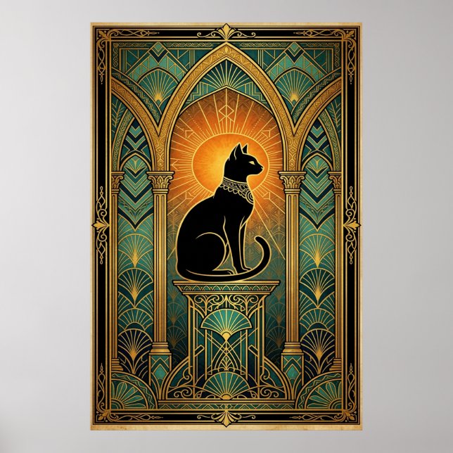 Art Deco Celestial Solstice Cat Wall Art Poster (Framsidan)