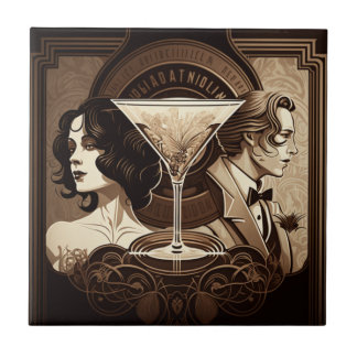 Art Deco Ceramic Tile 4.25" x 4.25" Brown 20s Kakelplatta