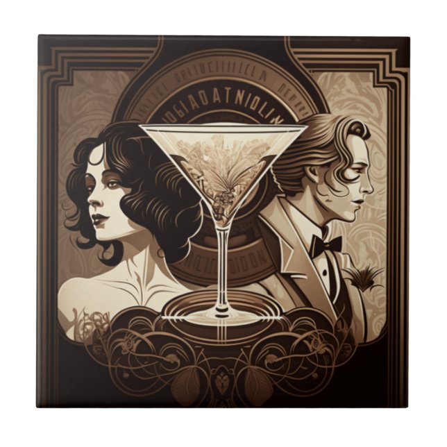 Art Deco Ceramic Tile 4.25" x 4.25" Brown 20s Kakelplatta (Framsidan)