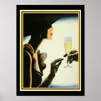 Art Deco "Champagne" 12 x 16 Skriv ut Poster