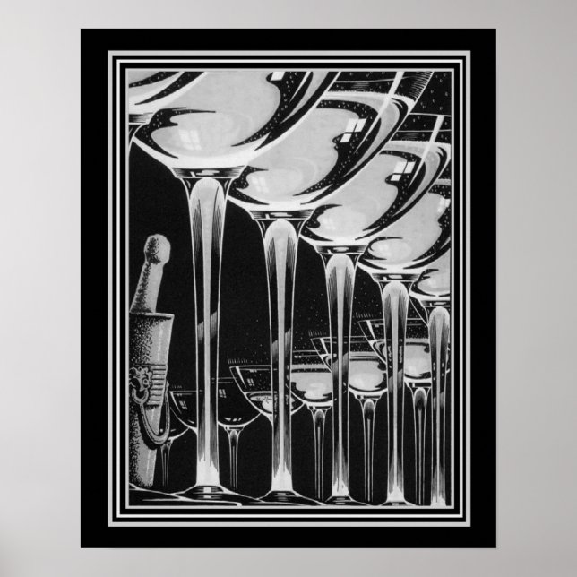 Art Deco Champagne Glass Skriv ut 16 x 20 Poster (Framsidan)