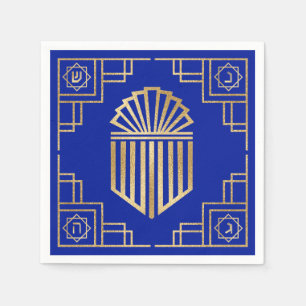 Art Deco Chanukkah Blue och Guld Design Pappersservett