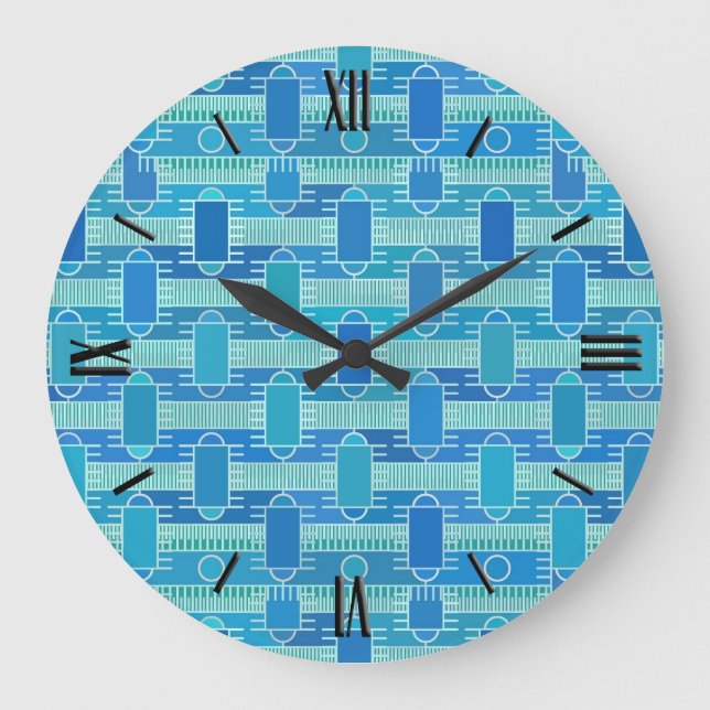 Art Deco-chicen - blått blått Stor Klocka (Framsida)