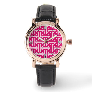 Art Deco Chinese Fret, Fuchsia Rosa Armbandsur
