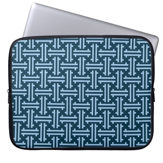 Art Deco Chinese Fret, Indigo och Himlar Blue Laptop Sleeve (Framsidan)