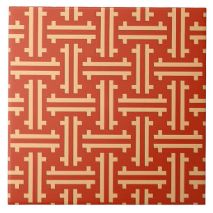 Art Deco Chinese Fret, Mandarin Orange Kakelplatta