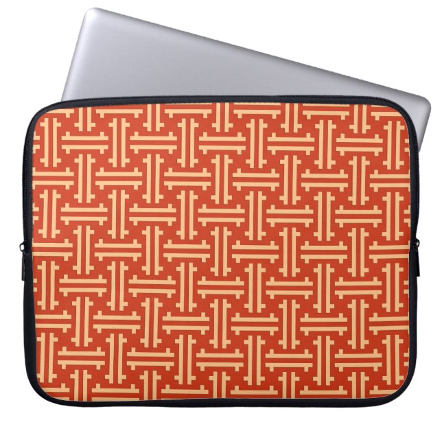 Art Deco Chinese Fret, Mandarin Orange Laptop Fodral (Framsidan)
