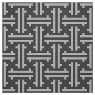 Art Deco Chinese Fret, Silver och Graphite Grått Tyg