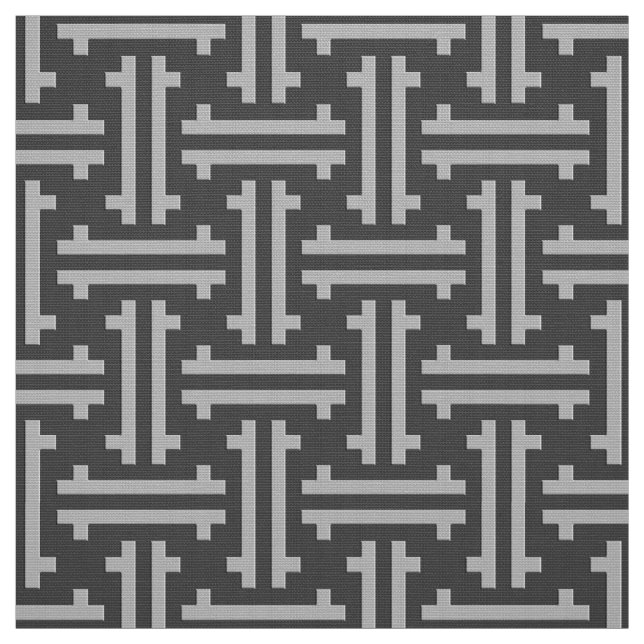 Art Deco Chinese Fret, Silver och Graphite Grått Tyg (Provkarta)
