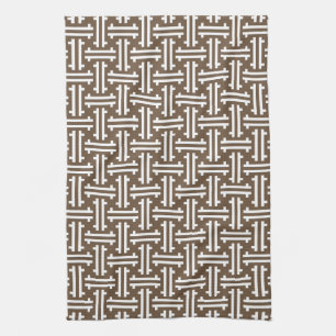 Art Deco Chinese Fret, Taupe Tan and White Kökshandduk