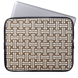 Art Deco Chinese Fret, Taupe Tan and White Laptop Fodral