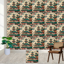 Art Deco Chinoiserie Pagoda Mönster Tile Kakelplatta