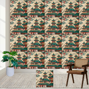 Art Deco Chinoiserie Pagoda Mönster Tile Kakelplatta