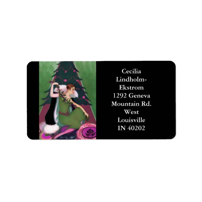 ART DECO CHRISTMAS, PASCALINE, Olive, Ro, Forest Adressetikett (Framsidan)