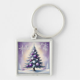 Art Deco Christmas Purple and Silver Haze  Fyrkantig Silverfärgad Nyckelring
