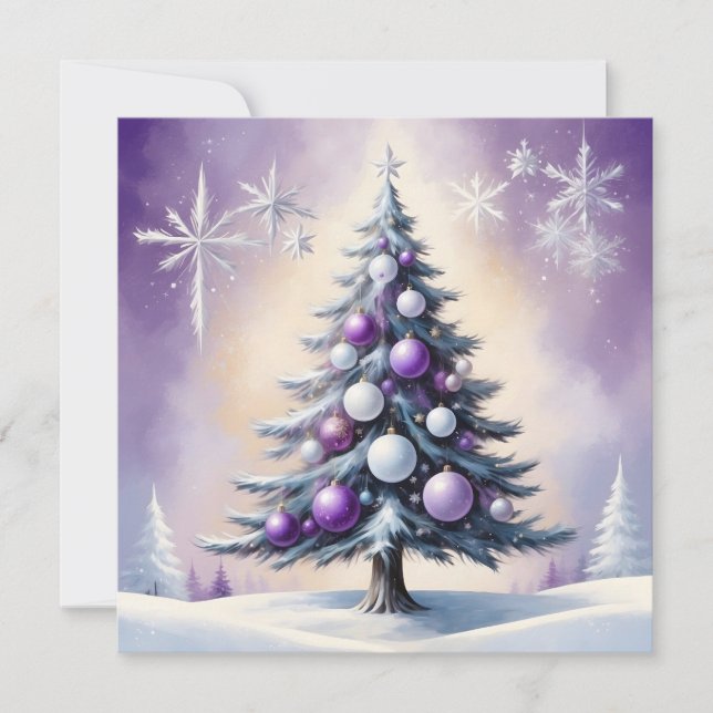 Art Deco Christmas Purple and Silver Haze  Julkort (Framsida)