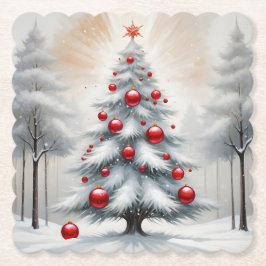 Art Deco Christmas Red Ornaments Winter Underlägg Papper