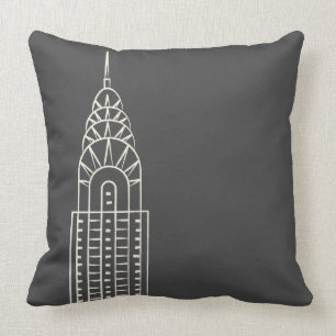 Art Deco Chrysler Building kastkudde i grått Kudde